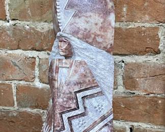 NATIVE AMERICAN CARVED ALABASTER SCULPTURE SIGNED JOE