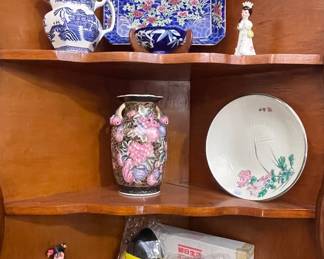CLASSIC CHINOISERIE WILLOW PATTERN PITCHER. JAPANESE PAPER MACHE FOLK ART MASKS