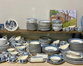 LARGE COLLECTION OF VINTAGE CURRIER & IVES IRONSTONE DISHES