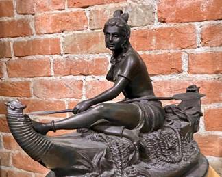 INDIAN MAIDEN IN A CANOE BRONZE SCULPTURE BY DUCHOISELLE