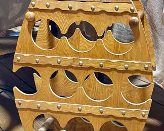 VINTAGE WOOD BARREL SHAPE WINE RACK