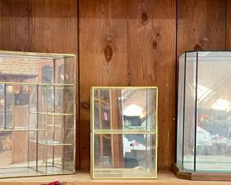 VINTAGE GLASS & BRASS CURIO CABINETS