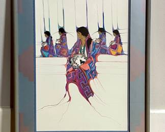 FRAMED AMADO M PENA JR PRINT “OLLA SERIES: PATRONES DE COLORES” 10TH ANNIVERSARY ADAGIO GALLERY PALM SPRINGS 1990