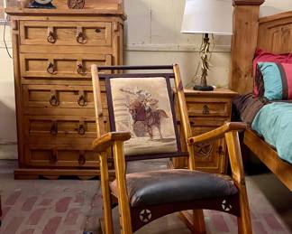 RUSTIC WOODEN WESTERN MOTIF ROCKING CHAIR