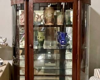 ANTIQUE CURVED GLASS CHINA CURIO CABINET
