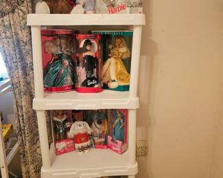 Collectible Barbies and stuffed animals