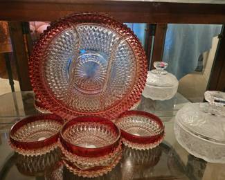 Vintage cranberry glass dishes