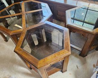 Wood and glass octagon tables