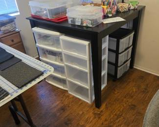 Crafter's corner.  Counterheight table with storage drawers
