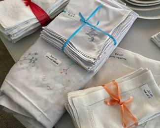 Ironstone, napkins, tablecloth