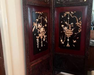 Vintage wood screen with ivory inlay 