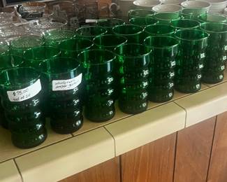Set of 24 anchor hocking green glasses.