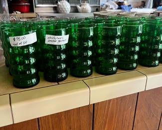 Set of 24 green anchor hocking glasses