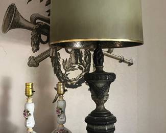 Ceramic Victorian rose lamp, mcm lamp