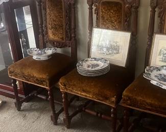 Set of 4 antique late 19 th century Renaissance Revival carved high back parlor chairs.