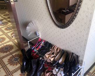 Shoe Rack Beneath Oval Mirror