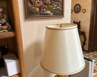 Floral Table Lamp And Framed Picture