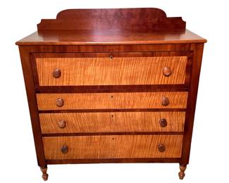 Antique 19th Century Tiger Maple and Cherry Four-Drawer Chest