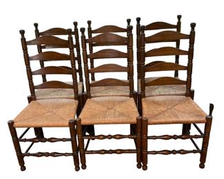 Six (6) Traditional Ladder Back Rush Seat Chairs