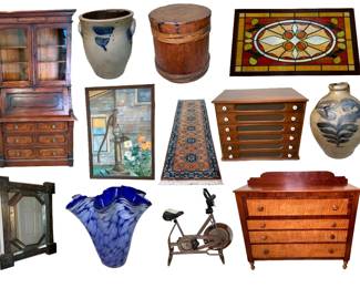 Antiques, Primitives, Furniture, Fostoria, Artwork, Stained Glass