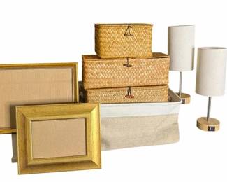 Woven Basket Storage, Modern Lamps & Gold Frames