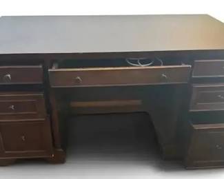Dark Wood Executive Desk with Drawers & Storage