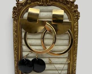 Gold-Tone & Black Statement Earring Costume Jewelry Lot