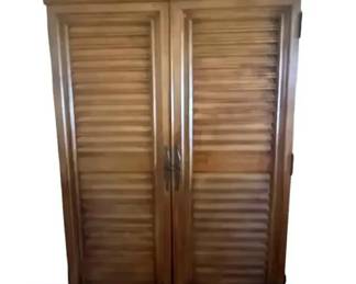 Large Solid Wood Louvered Door Armoire / Wardrobe Cabinet