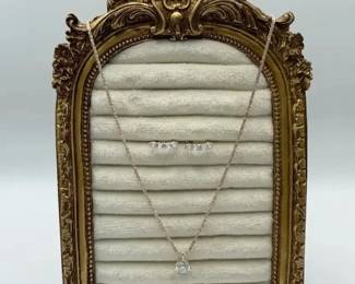 925 Silver Solitaire Necklace & Heart-Accent Hoop Earrings