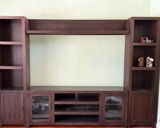 Large Rustic Wood Entertainment Center with Bookshelves & Storage