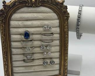 Assorted Jewelry including several 925 Silver CZ Collection with Diamond Fragment Hoops