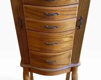Vintage Wood Standing Jewelry Armoire with Mirror & Side Doors