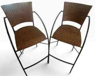 Pair of Woven Rattan-Style Counter/Bar Height Chairs with Metal Frames
