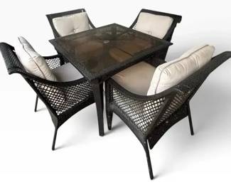 Outdoor Wicker 5-Piece Patio Dining Set with Glass-Top Table & Cushions