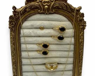 925 Gold-tone Jewelry - Two Pairs of Earrings, Chain & Ring