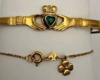 Irish Claddagh 22ct Hard Gold-Plated Bracelet & 14KWG Chain