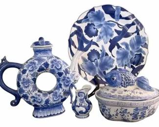 Classic Blue & White Asian Ceramic Décor Collection