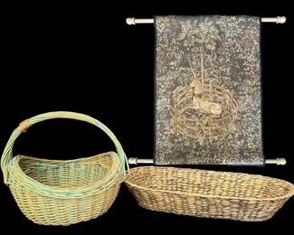 Belgian “Unicorn in Captivity” Jacquard Tapestry & Woven Baskets