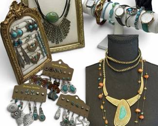 Turquoise-Tone Boho Costume Jewelry, Watches & Accessories Lot