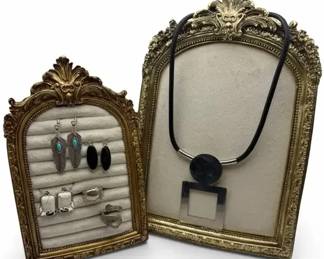 Statement Jewelry Lot with Geometric Necklace, Earrings & Spoon Ring