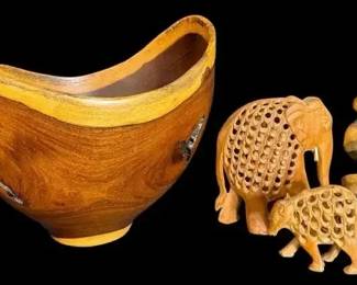Hand-Carved Wood Figurines & Sculptural Bowl