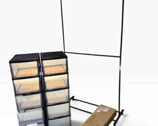 Rolling Garment Rack, Shoe Rack & 10-Drawer Storage Towers