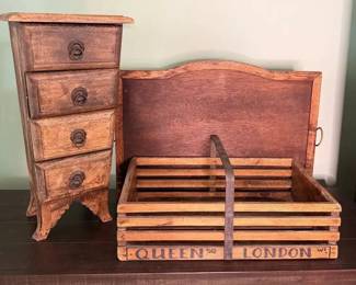 Rustic Wood 4-Drawer Chest, London Crate & Serving Tray
