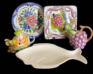 Colorful Ceramic Serveware - Fish, Grapes, Floral