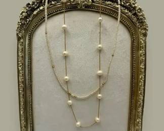 14K & 18K Gold Genuine Pearl Necklace Pair
