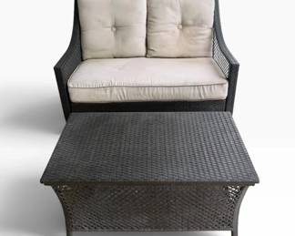 Outdoor Wicker Loveseat with Storage Coffee Table
