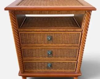 Wicker & Wood 3-Drawer- Nightstand / Bedside Chest