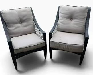Pair of Outdoor Wicker Patio Armchairs with Cushions