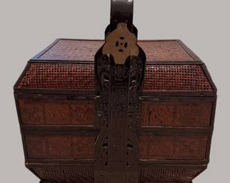 Chinese-Style Tiered Woven Bamboo Wedding Basket with Carved Handle