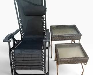 Zero Gravity Patio Lounge Chair with Pair of Wicker Glass-Top Side Tables